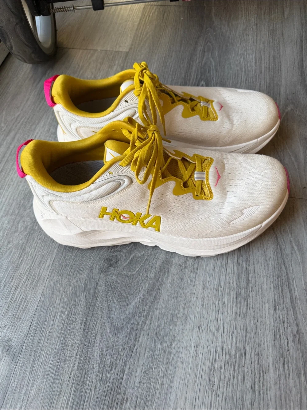 Hoka gaviota 6 Women's White Running Shoes with Yellow & Pink Accents